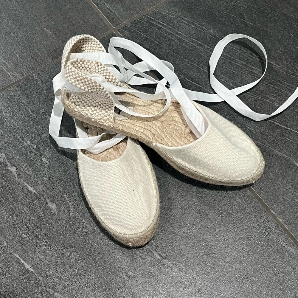 Classic Cream Espadrille Lace-Up Flats